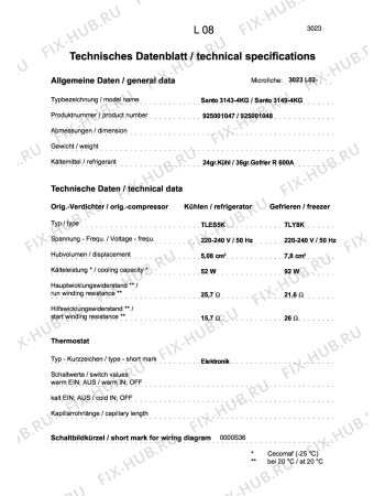 Взрыв-схема холодильника Aeg S3149-4KG - Схема узла Technical features